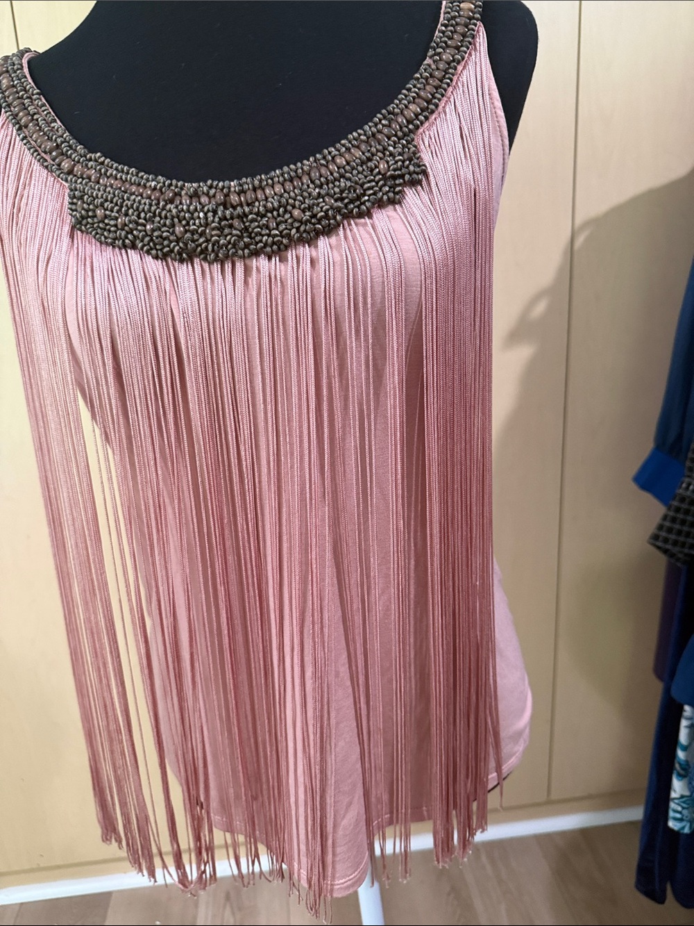 Boho Boston Proper Pink Fringe Tank with Beaded Neckline